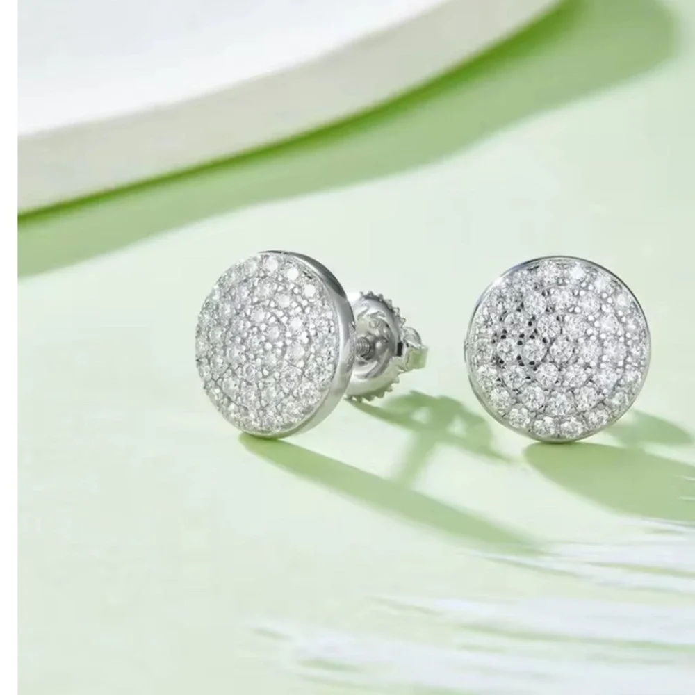 Sparkling Iced Crystal Round Stud Earrings Silver Plated Stainless‎